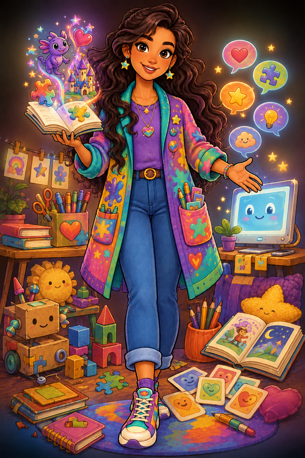 Ethereal welcoming explorers into a colorful world of stories, art, puzzles, feelings, building, and ideas